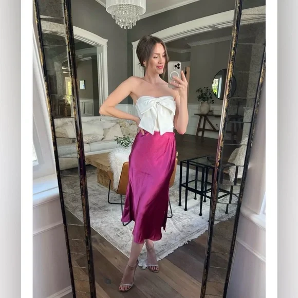 The Drop Elegant Hot Pink Women's satin slip midi skirt - Picture 1 of 7